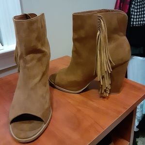 Open Toe Fringe Heeled Ankle Boots